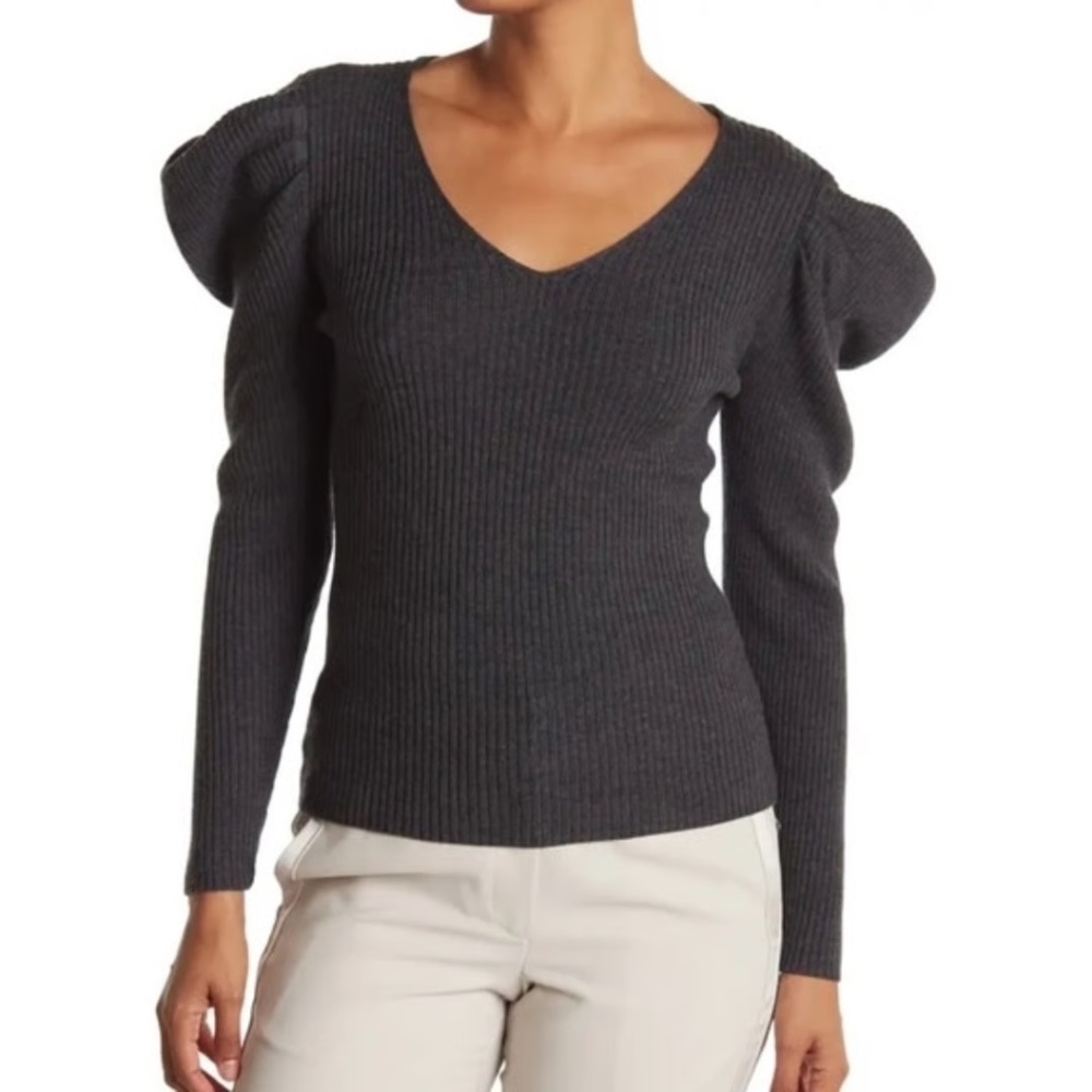 Milly •‎ Isabelle Ribbed Wool Puff-Shoulder Sweater